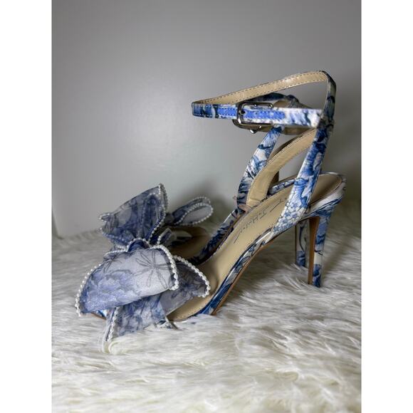 Betsey Johnson Blue Floral Heels – Pearl Bow Detail - Picture 7 of 13